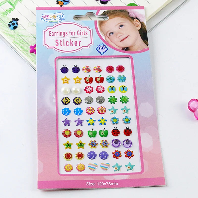 3D Self Adhesive Sticker Earrings Girls Cartoon Geometry Animal