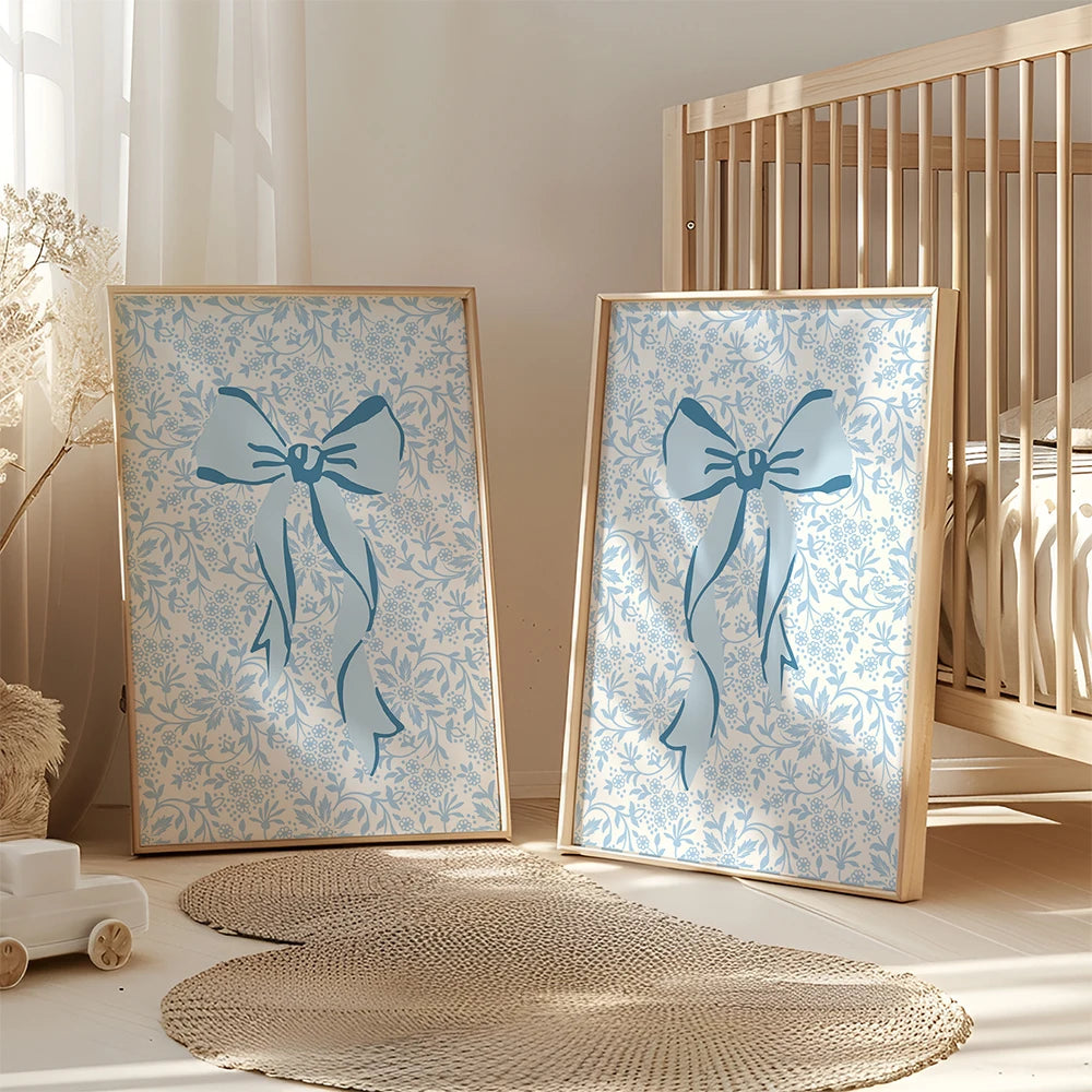 Personalized Blue Bow Tie 3-Piece Canvas Wall Art | Kids Decor
