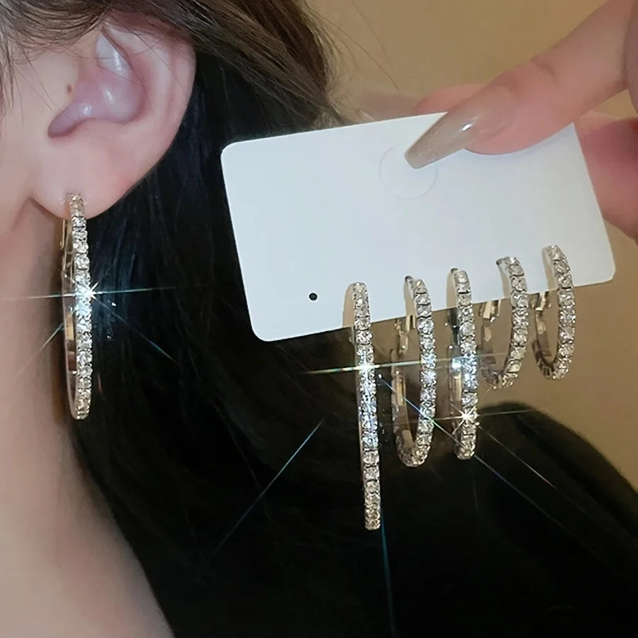 6-Pack Crystal C-Hoop Earrings Set | Minimalist Women's Jewelry