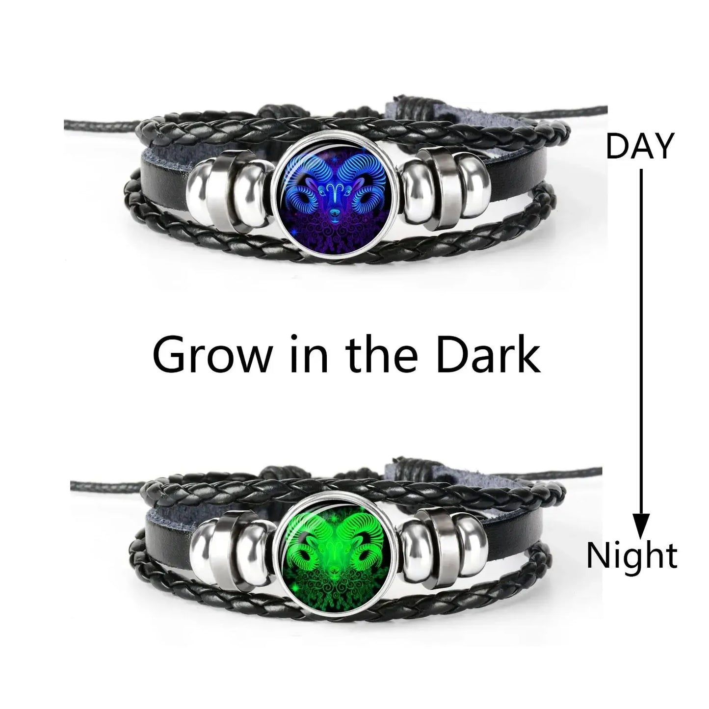 Zodiac Constellation Braided Leather Bracelet | Glass Dome Charm