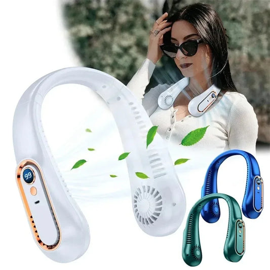 3000mAh Bladeless Neck Fan – USB Rechargeable, 5-Speed, LED Display Wearable Neck Fan Oasis Select