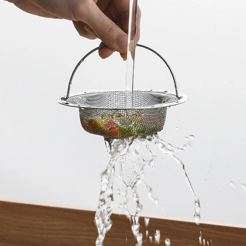 Stainless Steel Sink Strainer with Handle Rustproof Mesh Drain Basket for Kitchen Bathroom Vegetable Fruit Colander Filter Peaceful Pleasures Health and Wellness