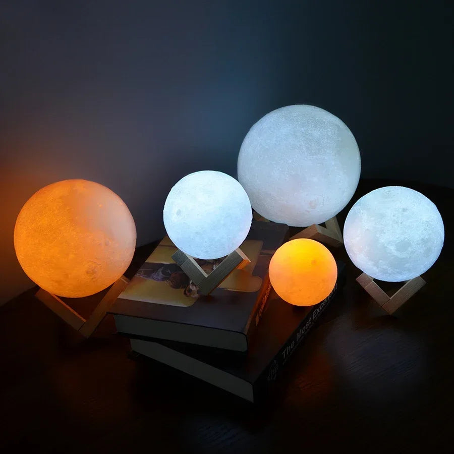 3D Printed Moon Night Light | Touch LED USB Rechargeable 20cm