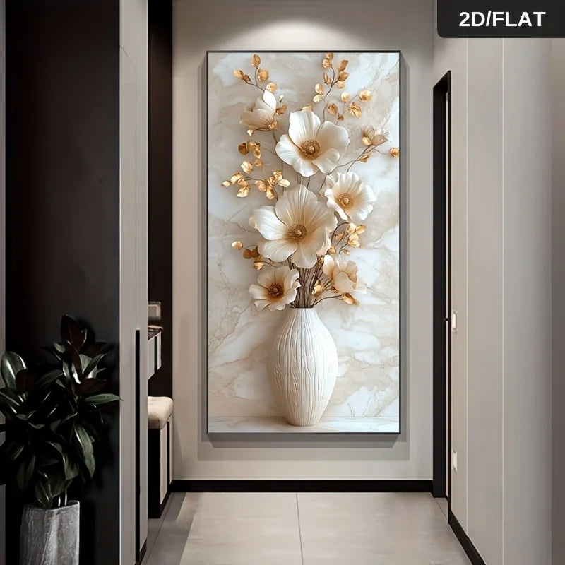 Modern Floral Canvas Wall Art – Beige & Gold Vase Flowers Print Canvas Wall Art Peaceful Pleasures Health and Wellness