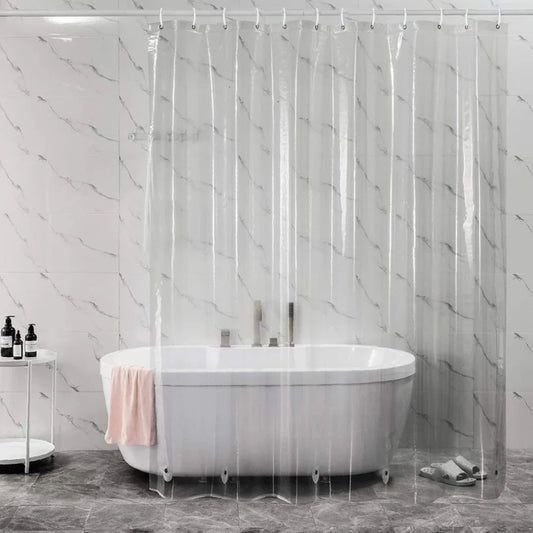 Clear Shower Curtain Waterproof White Plastic Bath Curtains Liner Transparent / Pink Bathroom Mildew PEVA Home Luxury with Hooks Peaceful Pleasures Health and Wellness