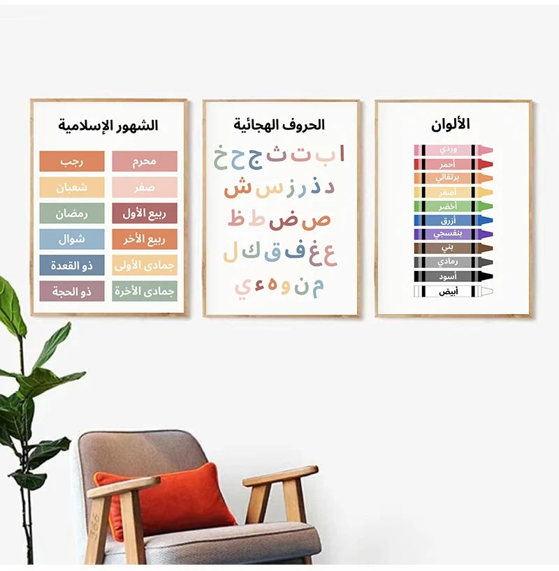 Colorful Islamic Arabic Alphabet Number Color Education Learning Nursery Poster Canvas Painting Wall Art Pictures Home Decor Peaceful Pleasures Health and Wellness