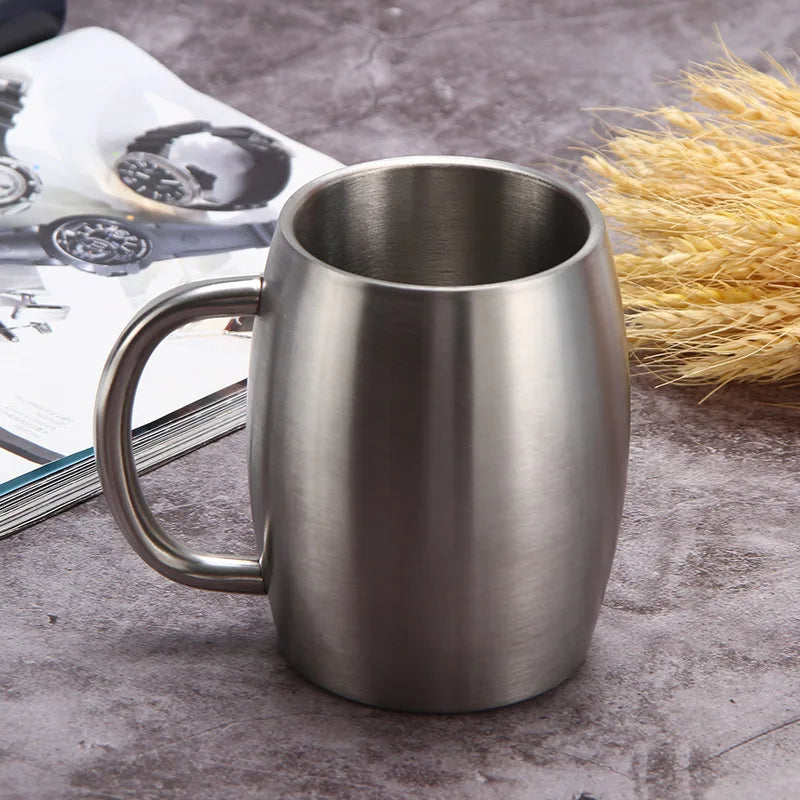 Double-Wall Stainless Steel Insulated Mug with Lid – 420ml Coffee, Tea & Beer Tumbler