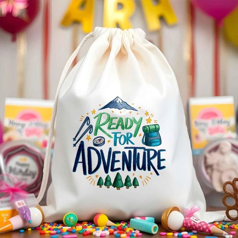 5pcs Ready for Adventure Cotton Favor Bags Family Vacation Mountain Camping Destinations Wedding Bachelorette Party Accessories Peaceful Pleasures Health and Wellness