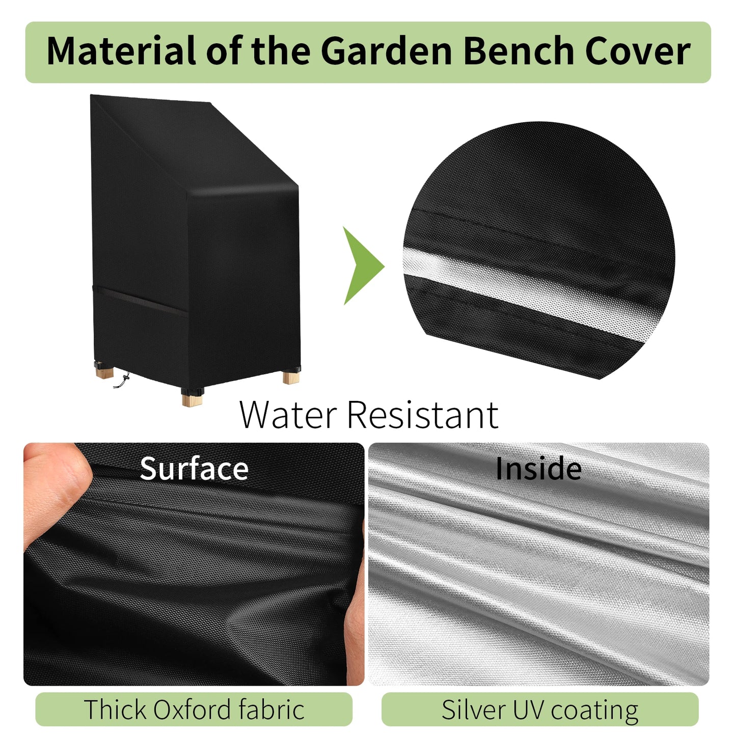 Stacked Chair Cover Waterproof Patio Bench Cover Outdoor Garden Furniture Protector Sofa Seat Rain Snow Dust Proof Covers Black Peaceful Pleasures Health and Wellness