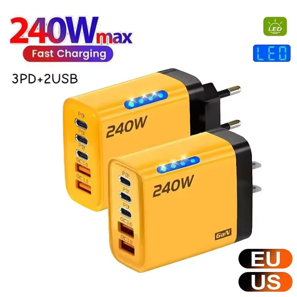 240W USB-C PD 5-Port Fast Charger QC 3.0 | iPhone & Android