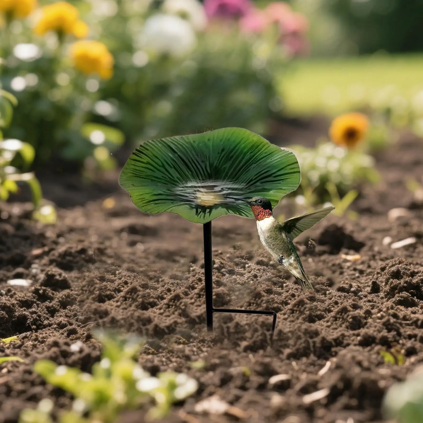 Flower Metal Bird Bath with Garden Stake & Removable Bowl
