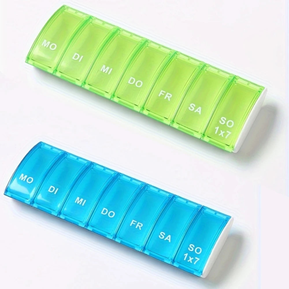 7Day Pill Organizers with Labeled Compartments Monday to Sunday Color-Coded for Travel And Daily Use Featuring a Vibrant Familie Peaceful Pleasures Health and Wellness 2pcs A