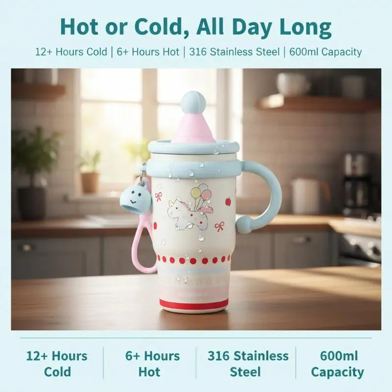 600ml Cartoon Stainless Steel 316 Leak-Proof Tumbler for Girls