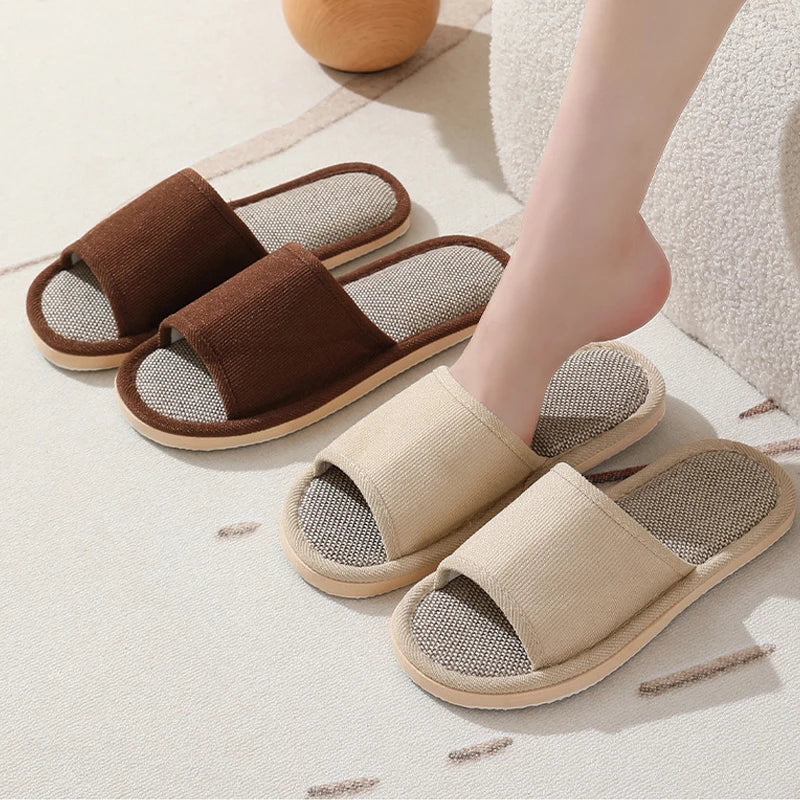 Linen Slippers Unisex Indoor Outdoor Anti-Slip Breathable Flats