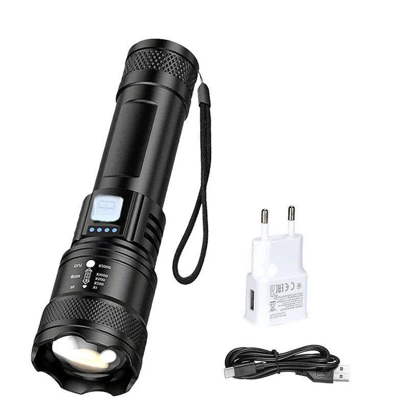 Tactical LED Flashlight 2000LM USB-C Rechargeable Zoomable Torch
