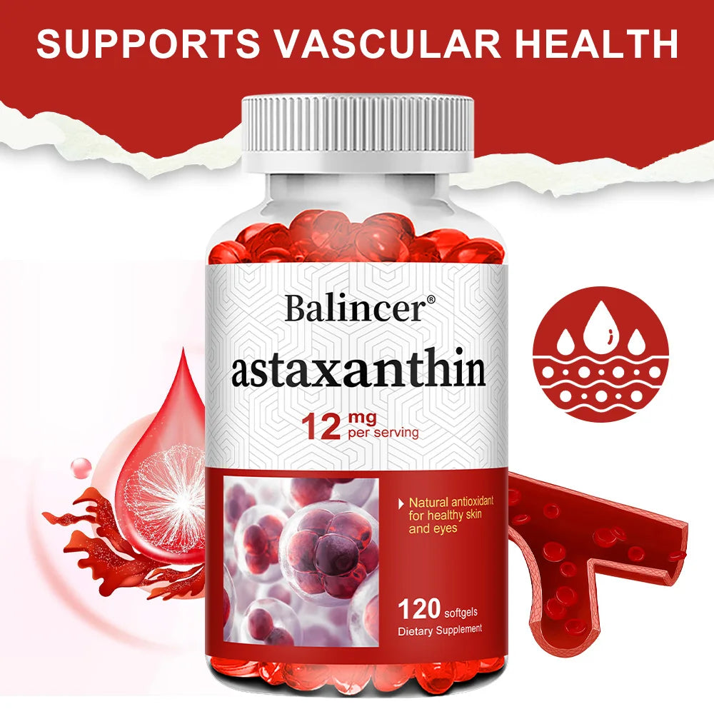 Astaxanthin 12mg - Supports Eye Health, Joint Health, Internal Circulation, Skin Health, Boosts Immunity, Improves Digestion Peaceful Pleasures Health and Wellness