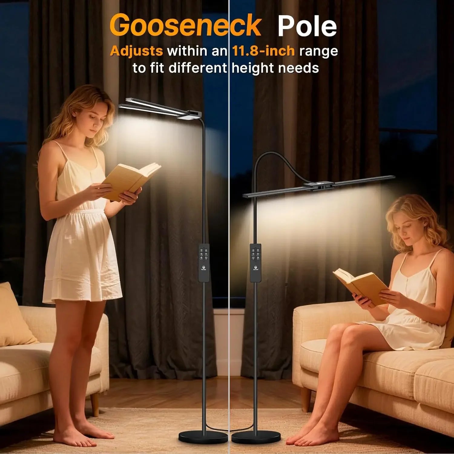 14W 2000LM LED Floor Lamp with Gesture & Remote Control, Dimmable Dual Head Goose-Neck Standing Light for Living Room Office Peaceful Pleasures Health and Wellness