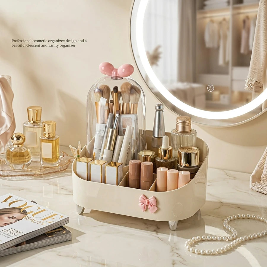 Large Capacity Makeup Organizer & Cosmetic Display Case with Brush Holder – Desktop Storage