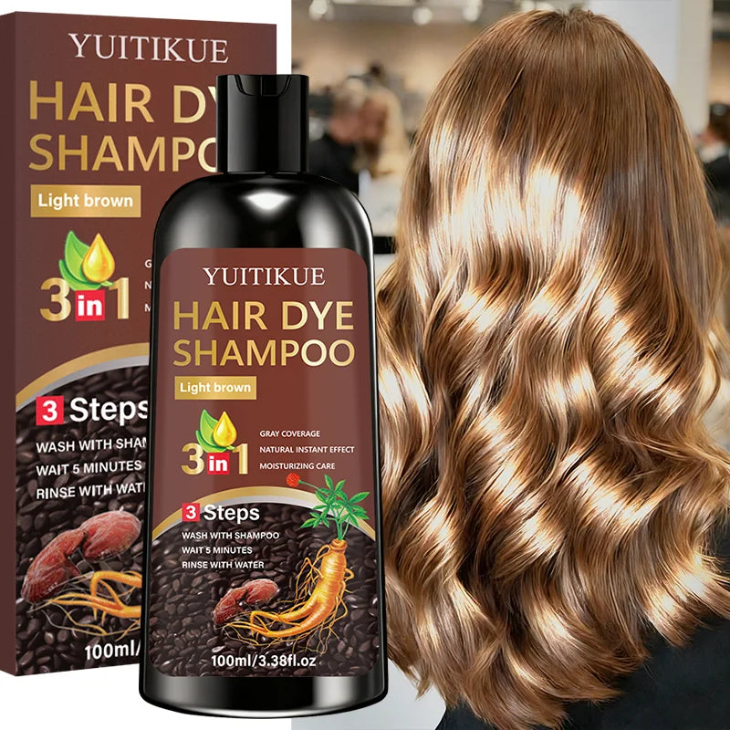 YUITIKUE 3-in-1 Light Brown Hair Dye Shampoo – Biotin & Ginseng Formula, 100ml Peaceful Pleasures Health and Wellness