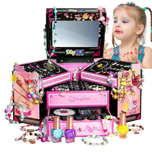 Kids Makeup Cosmetics Pretend Playing Box Jewelry Box DIY Bracelet Earrings Necklace Making Kit Christmas Girls Gift Box Peaceful Pleasures Health and Wellness