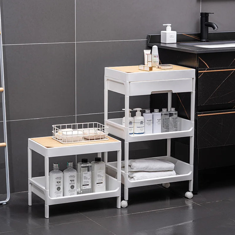 Versatile Kitchen Multi-Layer Storage Rack Wooden Top for Bathroom/Bedroom Gaps Ideal for Snacks Essentials Space-Saving Design Peaceful Pleasures Health and Wellness