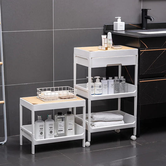 Versatile Kitchen Multi-Layer Storage Rack Wooden Top for Bathroom/Bedroom Gaps Ideal for Snacks Essentials Space-Saving Design Peaceful Pleasures Health and Wellness