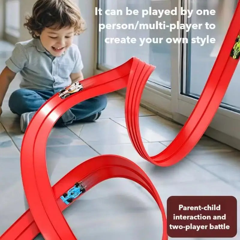 DIY Assembled Soft Track Car Inertia Return Kids Rolls Up Portable