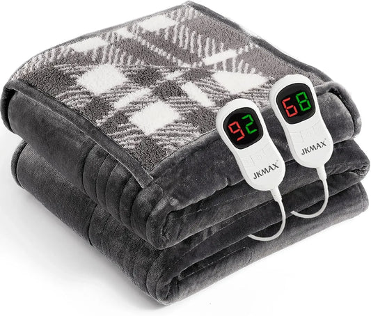 Queen Size Electric Heated Blanket – 84x90 Flannel, 10 Heat Levels, ETL Certified, Grey Heated Blankets Peaceful Pleasures Health and Wellness United States