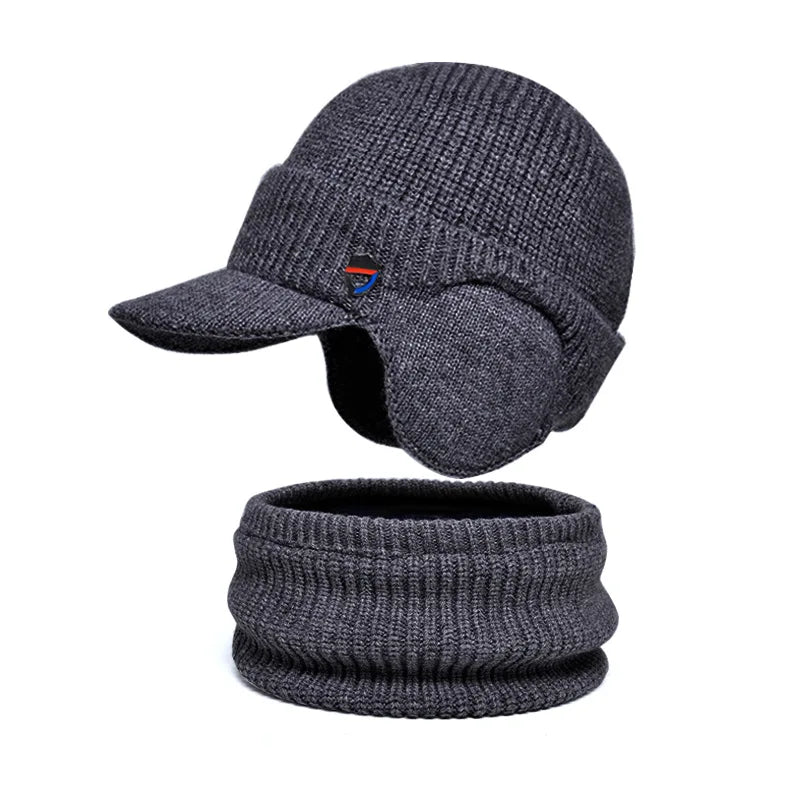 Winter Knitted Balaclava Hat & Scarf Set Thermal Lined Beanie, Ear Protection, Unisex Cold Weather Face Mask for Outdoor Sports Peaceful Pleasures Health and Wellness Dark Grey 56-60cm