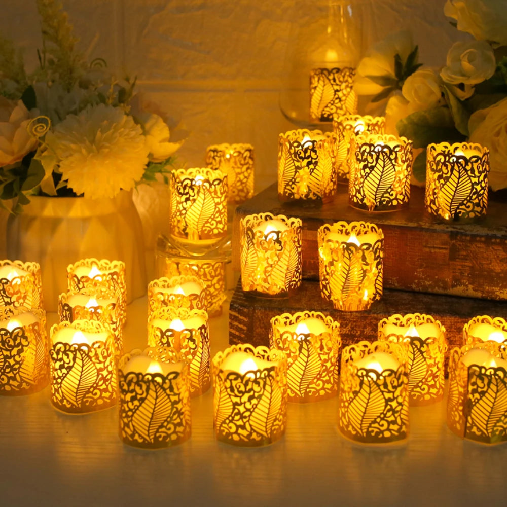 Flameless Tea Light Candles Battery Operated Votive LED Tealights with Paper Lampshade for Festival Party Wedding Holiday Peaceful Pleasures Health and Wellness