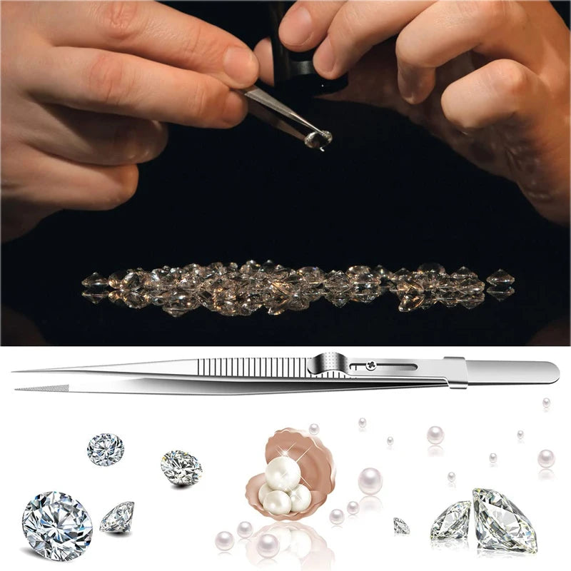 1/2pcs Tweezers Stainless Steel Fine Tipped Precision Tweezers Multipurpose Straight Curved Non-Slip Locking Tweezer for Jewelry Peaceful Pleasures Health and Wellness