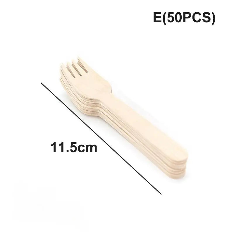 Disposable Wooden Cutlery Set 50/100pcs | Eco-Friendly Utensils Disposable Wooden Cutlery Peaceful Pleasures Health and Wellness 50PCS E