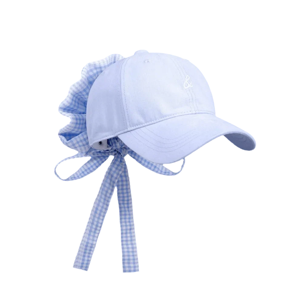Embroidered Cotton Baseball Cap – Ribbon Strap Sun Hat