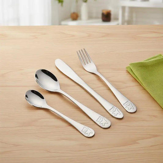 Kids Bear Flatware Set – Stainless Steel Fork Spoon & Knife Kids Flatware Set Oasis Select