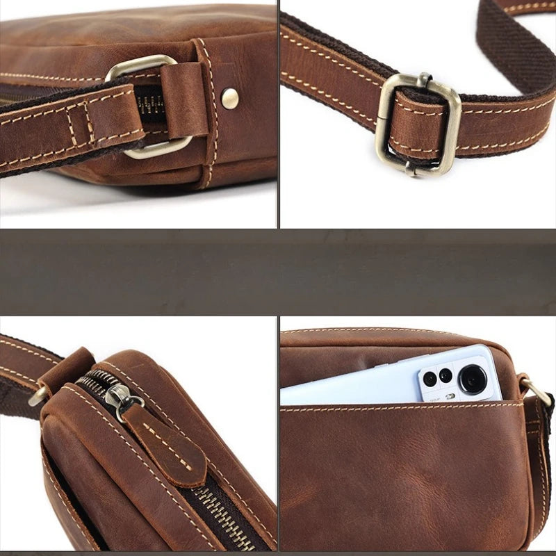Men's Genuine Leather Retro Crossbody Messenger Bag
