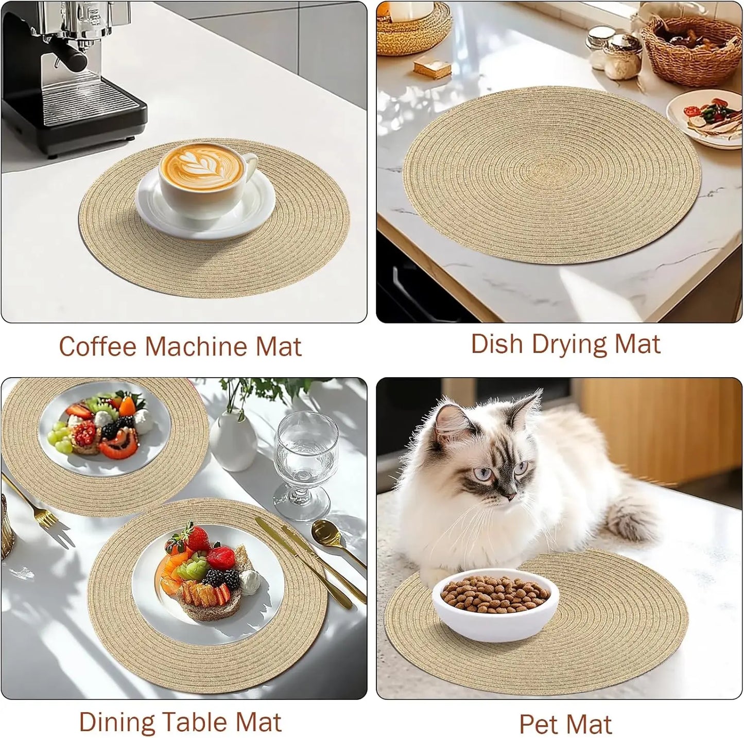 Placemats for Dining Table 6PC Linen Cotton Woven Non-slip Ironing Placemat Teacup Mat Round Plate mat Flower Mat Kitchenware Peaceful Pleasures Health and Wellness