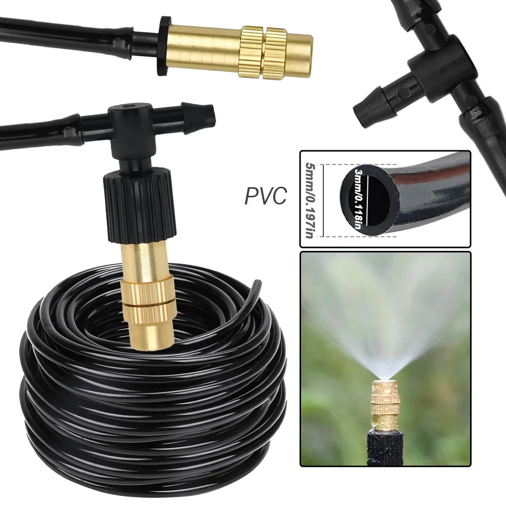 10M-30M Outdoor Misting Cooling System 4/7mm Hose for Patio Greenhouse Garden Irrigation Watering 1/4'' Brass Atomizer Nozzles Peaceful Pleasures Health and Wellness