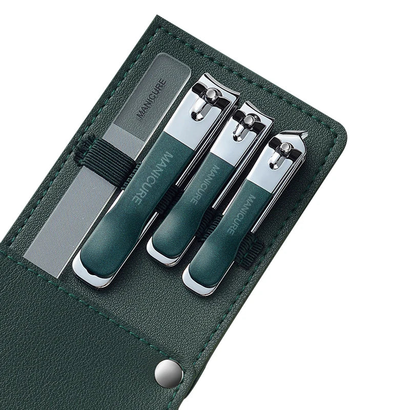 4 Pcs Manicure, Stainless Steel Nail Clippers, Beauty Tool Portable Set, Professional Grooming Kits, Travel Nail Kit Peaceful Pleasures Health and Wellness Green