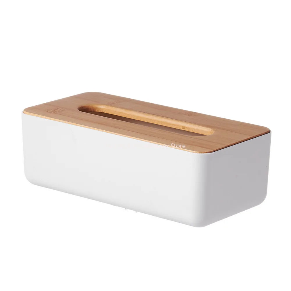 Bamboo Lid Plastic Tissue Box Organizer Rectangular Paper Towel Holder for Living Room Bathroom Kitchen Storage Peaceful Pleasures Health and Wellness