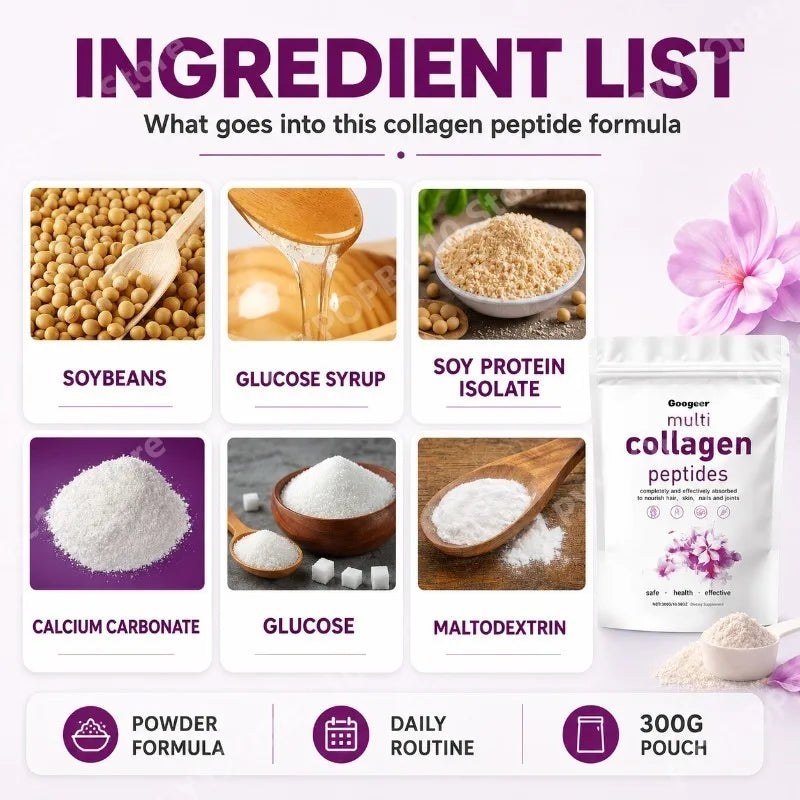 Collagen Peptides Powder 300g | Soy Protein & Calcium Formula