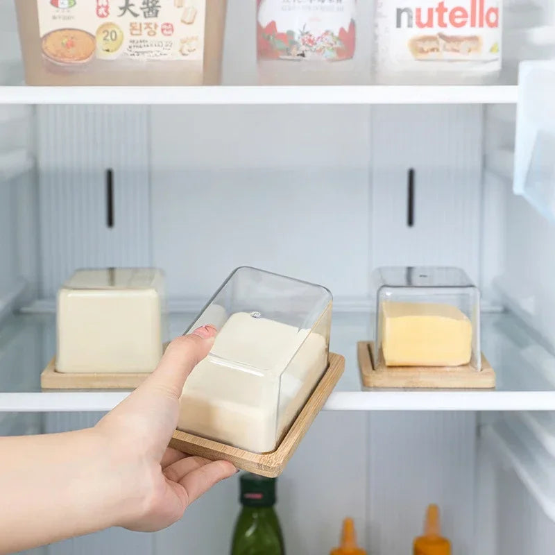 Countertop Bamboo Butter Dish Plate with Transparent Acrylic Lid Nordic Kitchen Storage Butter Container Box Butter Tableware Peaceful Pleasures Health and Wellness