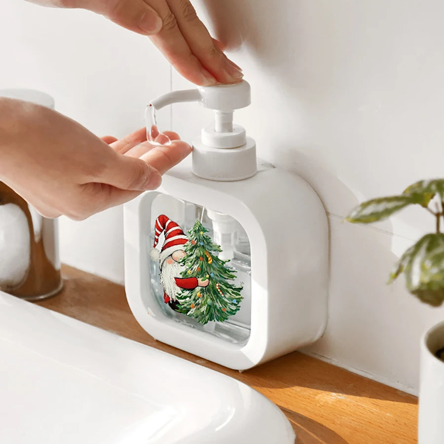 2pcs Christmas Soap Dispenser, Hand Soap Dispenser, Refillable Liquid Hand Soap Empty Plastic Pump Bottle Container for Bathroom Peaceful Pleasures Health and Wellness