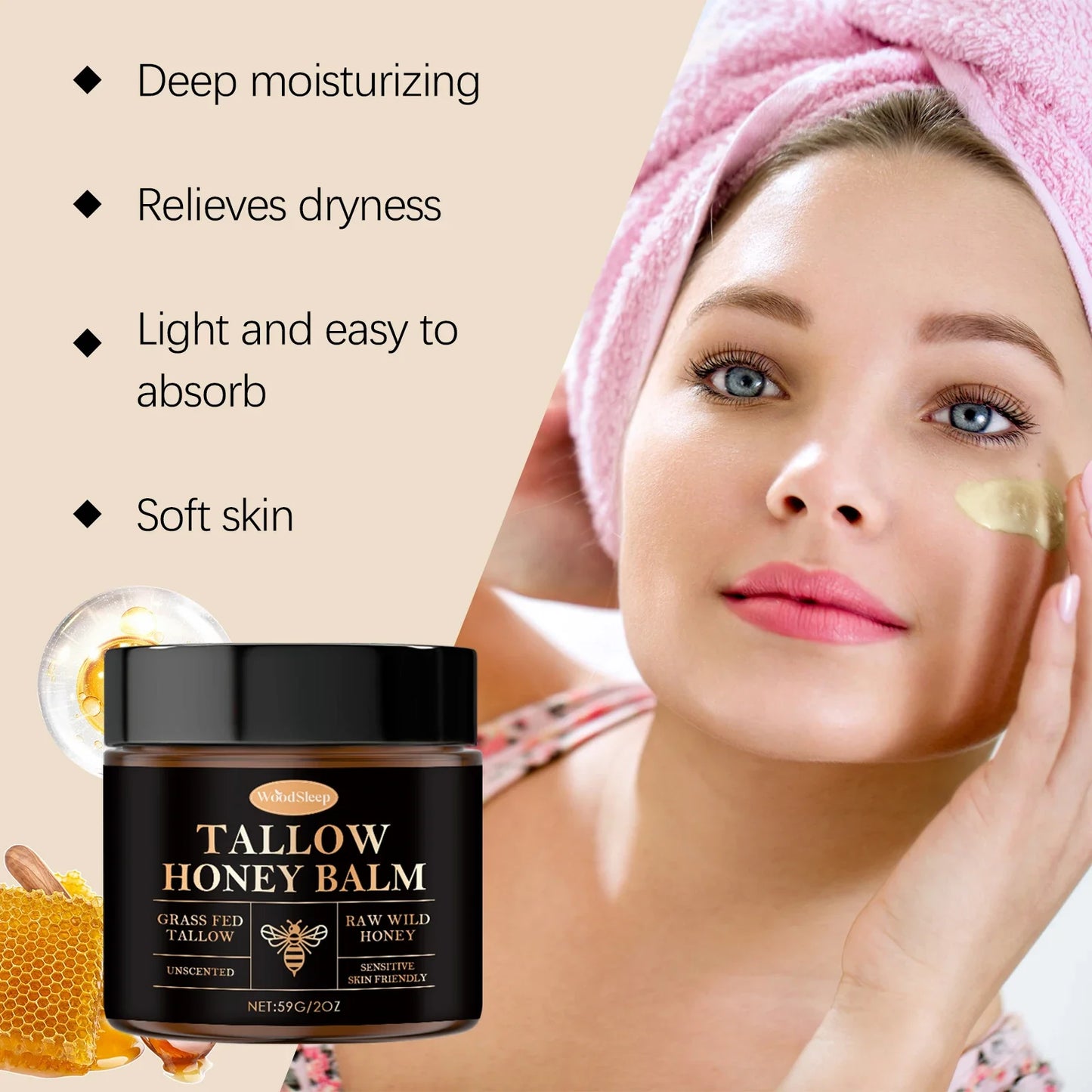 WOODSLEEP Tallow Honey Balm – Moisturizing Face Hand Body Balm