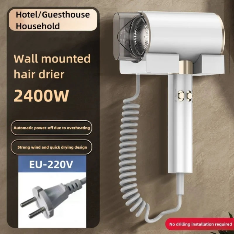 Hotel Special Hair Dryer 2400W Super Power Quick Drying Blue Hair Protection Wall-Mounted Perforation Free Home/Hotel Blower Peaceful Pleasures Health and Wellness