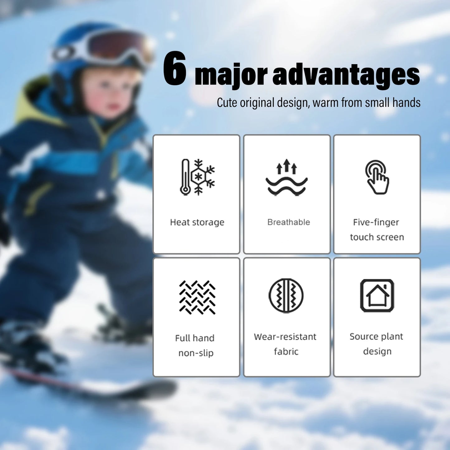 Kids Winter Ski Gloves Thermal Fleece Lined Lightweight Warmth Boys Girls Full Palm Non Slip Gloves for Outdoor Skiing Running Peaceful Pleasures Health and Wellness