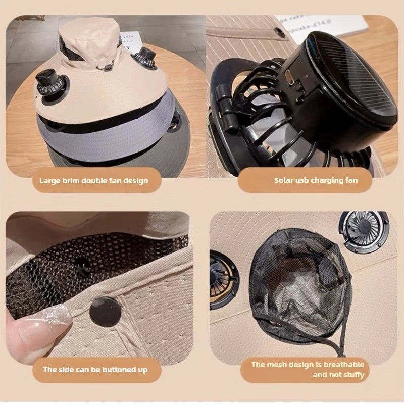 Solar Fan Bucket Hat – Quick Dry UV Sun Hat | Hiking & Camping