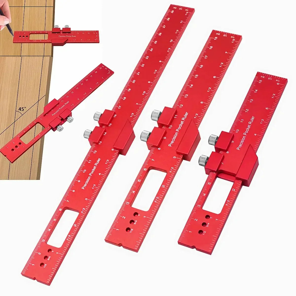 Aluminum Precision Pocket Ruler T-Track Slide Stop Inch & Metric