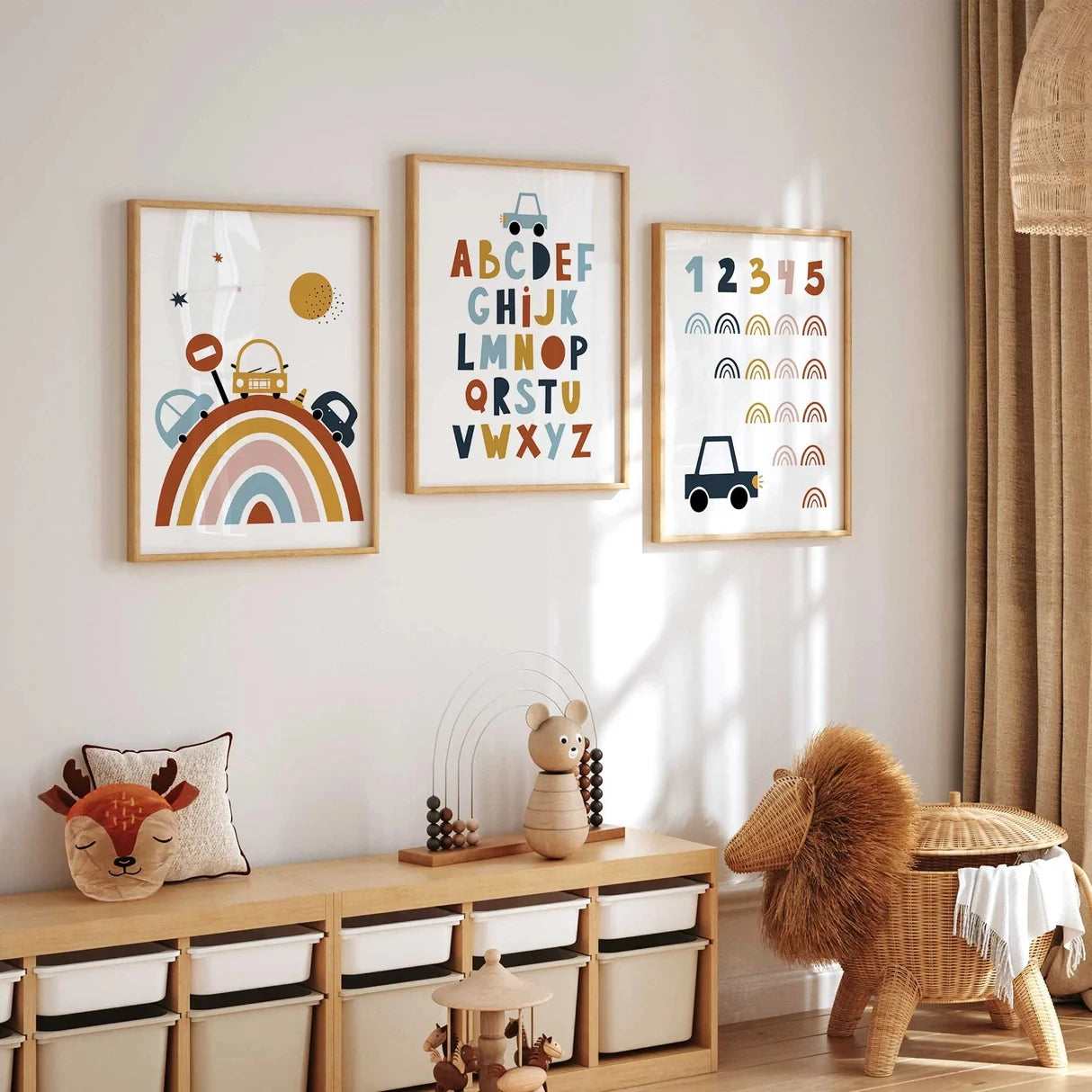 3-Piece Kids Canvas Wall Art – Alphabet, Numbers & Rainbow