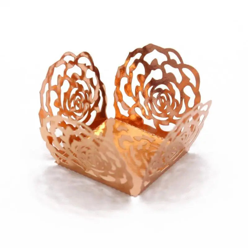 50-Pack Gold Rose Laser-Cut Dessert Liners & Cake Wrappers