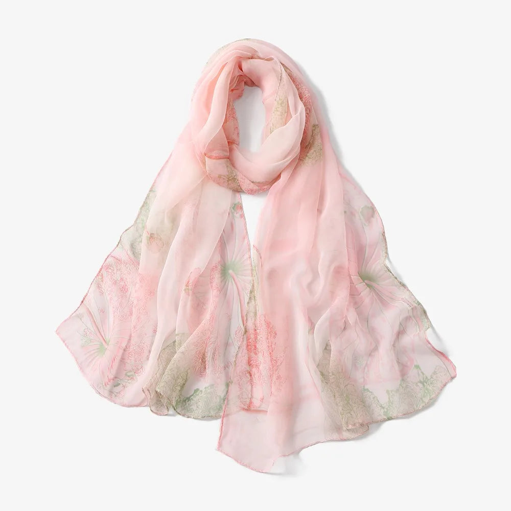 Women's Floral Silk-Feel Beach Shawl Wrap Scarf – Lightweight